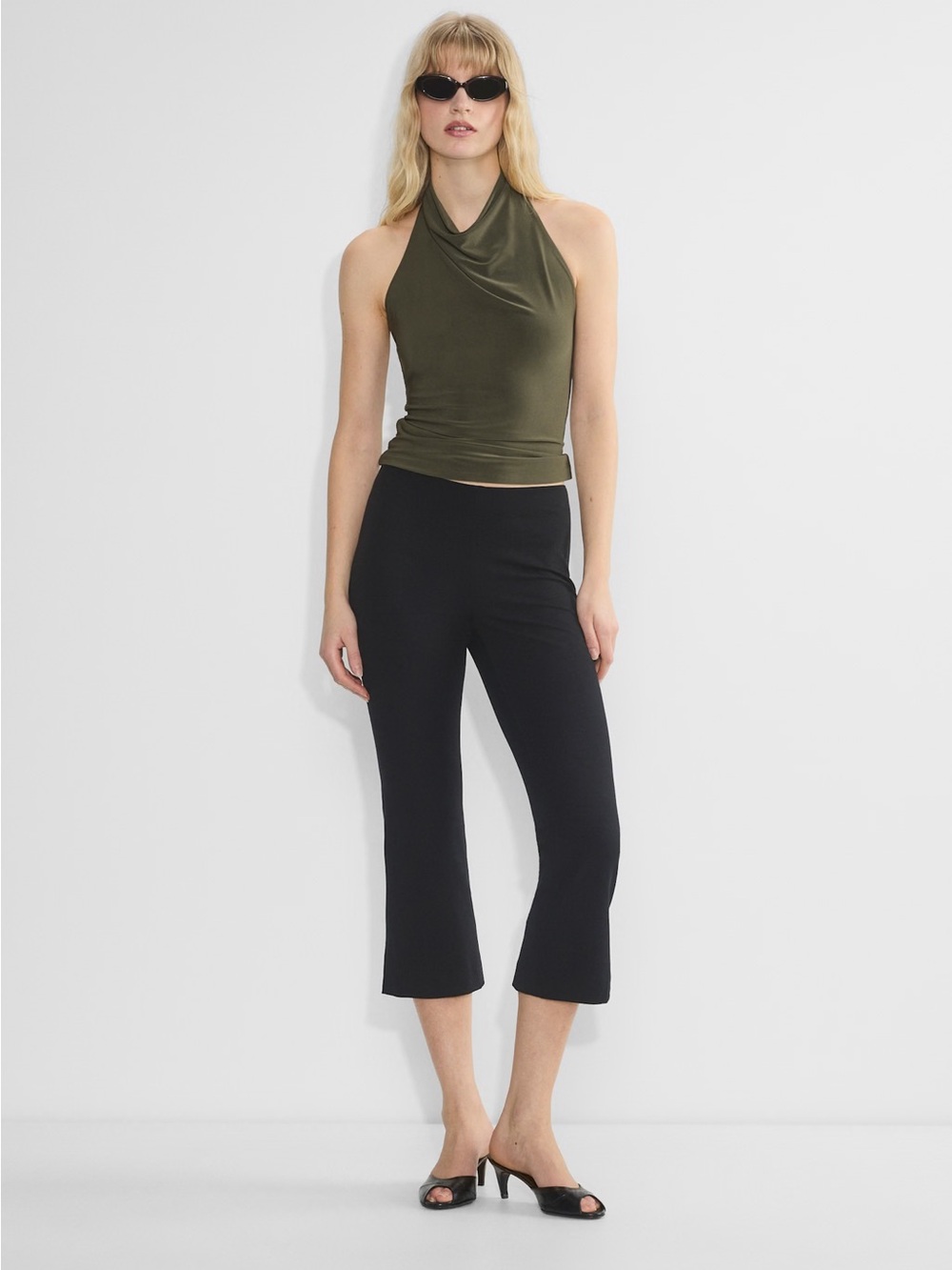 Wilfred Tower Olive Green Halter Cowl Neck Low Back Top